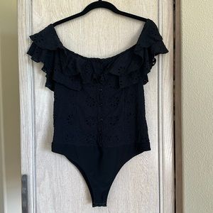 Vici Off the Shoulder Dark Blue Body Suit